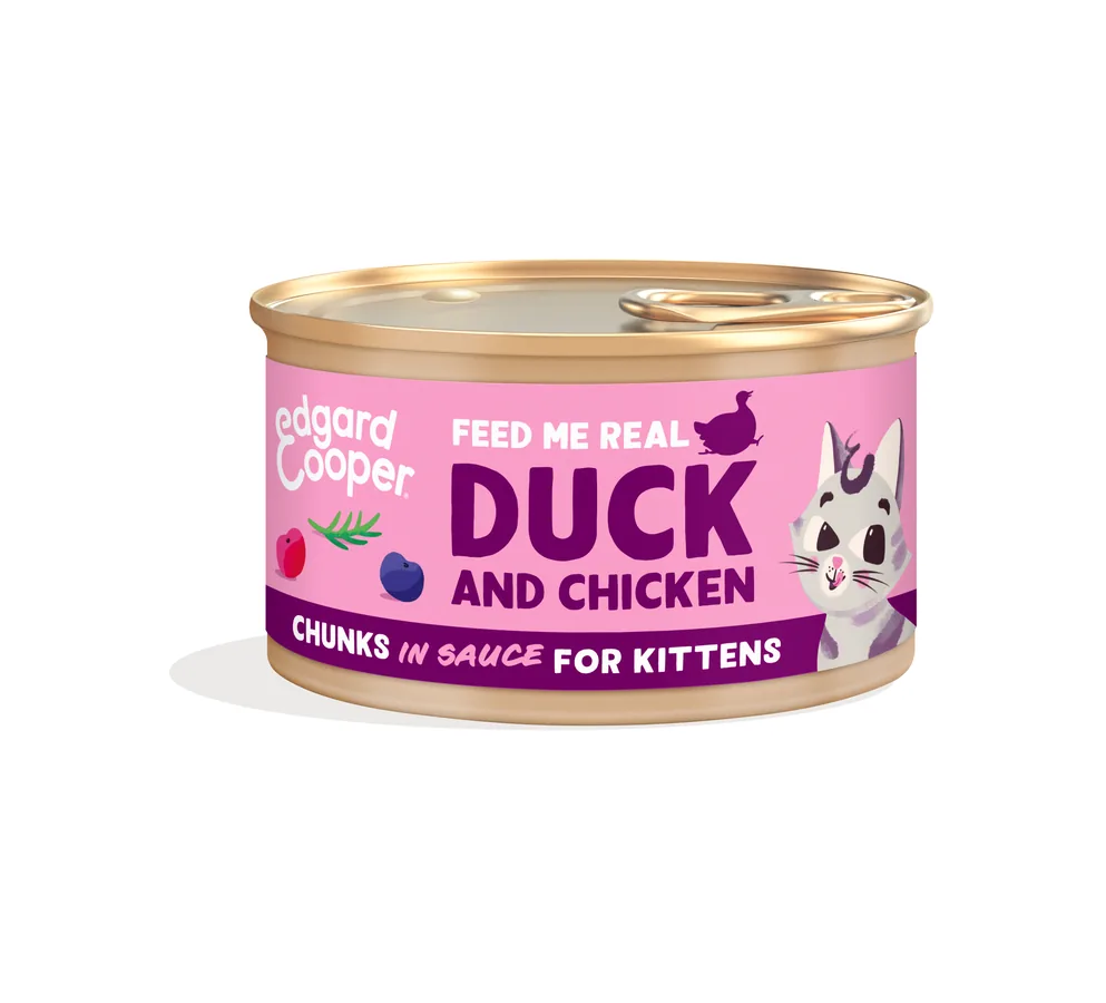Imagen de Edgard & Cooper Lata Trocitos en Salsa Pato y Pollo para Gatos y Gatitos 85g