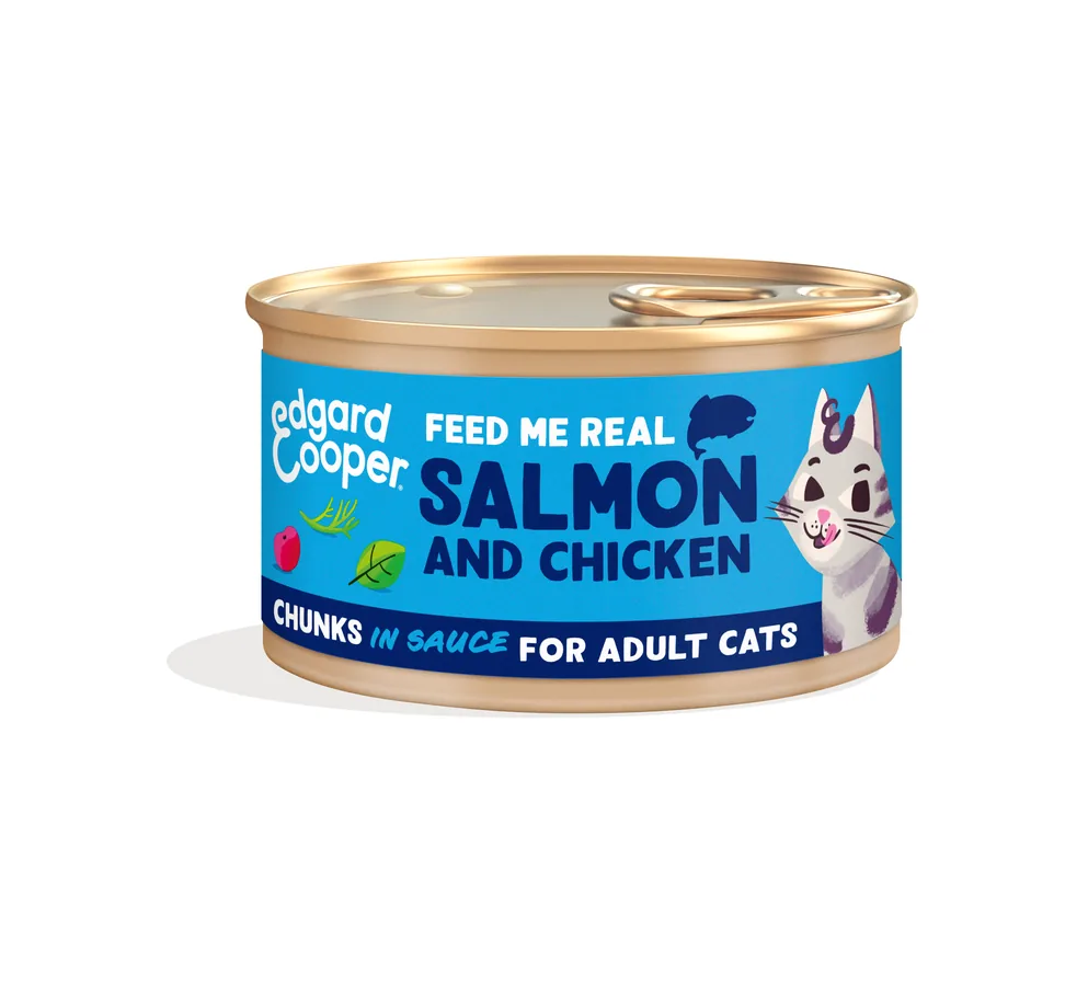 Imagen de Edgard & Cooper Lata Trocitos en Salsa Salmón y Pollo para Gatos 85g