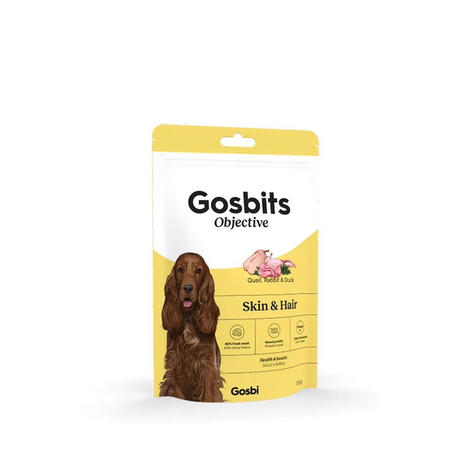 Imagen de Gosbits Objective SKIN & HAIR Snacks CONEJO, PATO Y CODORNIZ (Salud Piel y Pelo) 150 g para Perros