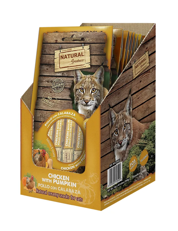 Imagen de Natural Greatness Snack CREMA DE POLLO con Calabaza (Sin Cereal) – Digest Support 56 g para Gatos